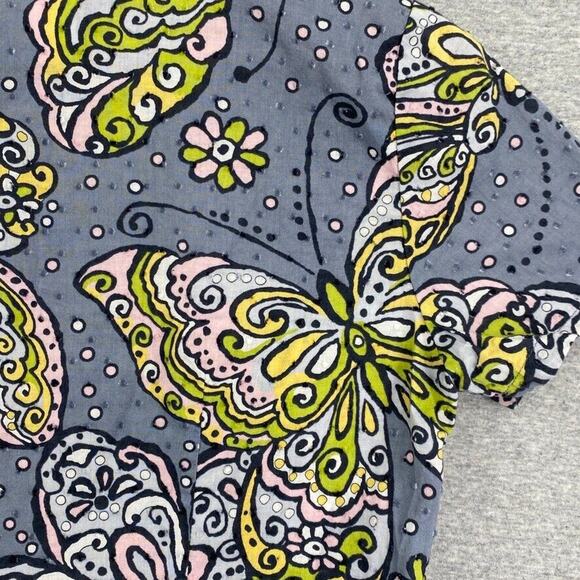 Runway by Cherokee Scrub Top Womens XS Gray Yellow Butterfly Fitted Healthcare - Picture 8 of 12